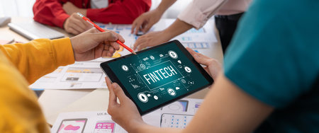 Fintech financial technology software for brisk business to analyze marketing strategyの写真素材