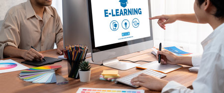 E-learning website with brisk sofware for student to study online on the internet networkの写真素材