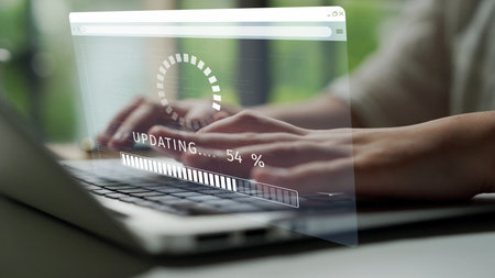 Knowledge upgrade and software update, digital skills improvement, competitive advantage, continuous learning, and staying up to date with latest technology and software trends. Muxerの写真素材