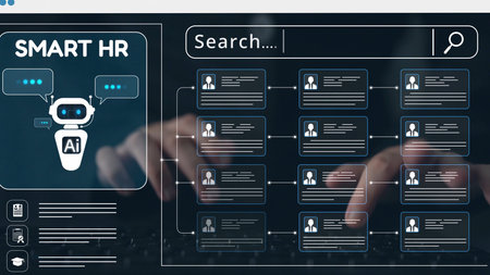 Smart HR system using AI and digital platforms for efficient recruitment, talent analytics, employee engagement, and workforce management in modern organizations. Muxerの写真素材