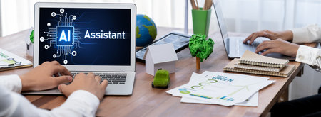 Generative AI virtual assistant tools for prompt engineer and user for ease of engage artificial intelligence AI technology help people to work with generative AI functions by prompting the AI briskの写真素材