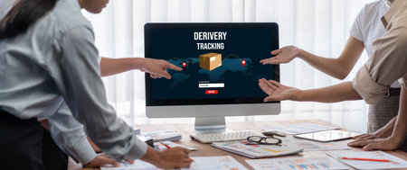 Delivery tracking system for e-commerce and brisk online business to timely goods transportation and deliveryの写真素材