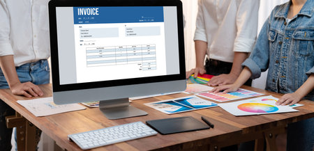 Invoice on computer screen from accounting application. Computer program for financial and budget of...