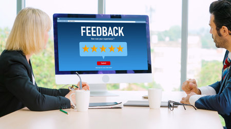 Customer feedback and review analysis by modish computer software for corporate businessの写真素材