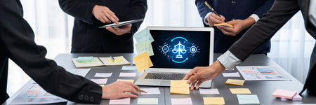 AI ethics responsibility standard law and rules on computer screen provide report of AI ethic...