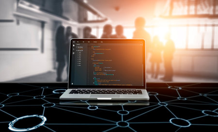 Software development programming on computer screen for modish application and program codingの写真素材