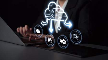 Cloud computing, cloud strategy, and cloud technology transforming digital infrastructure with...
