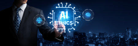 Explore the intersection of ethics and artificial intelligence in the context of digital law and regulation, highlighting the importance of responsible governance and compliance.の写真素材