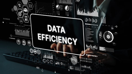 Professional Business Concept of Data Efficiency with Graphs and Analytics for Modern Digital Solutions in Technology Sector. Asymptotic smart data analytic.の写真素材