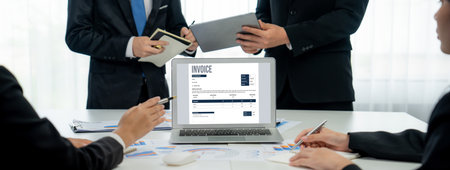 Invoice on computer screen from accounting application. Computer program for financial and budget of corporate business. brisk.の写真素材