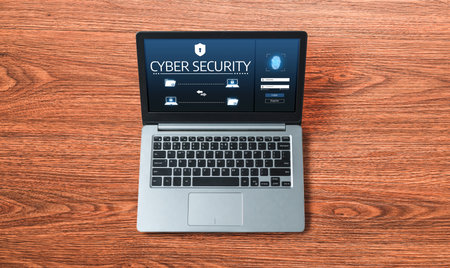 Cyber security system on computer screen protect private information snugly from hacker and cyber...