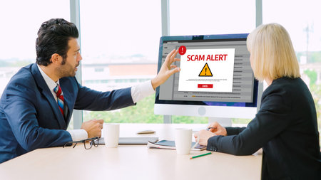 Cyber security software show alert of cyber attack for protection snugly. Danger from virus, phishing and cyber fraud.の写真素材