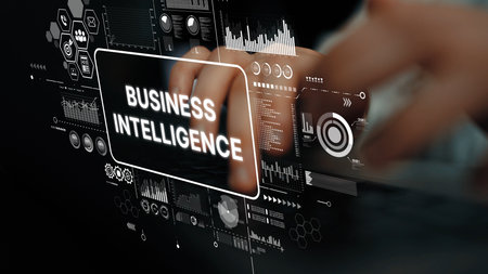 Innovative Business Intelligence Concept with Digital Interface and Data Visualization Elements. Asymptotic smart data analytic.の写真素材