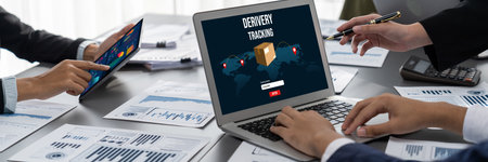 Delivery tracking system for e-commerce and brisk online business to timely goods transportation and deliveryの写真素材