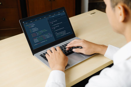 Software development programming on computer screen for modish application and program codingの写真素材