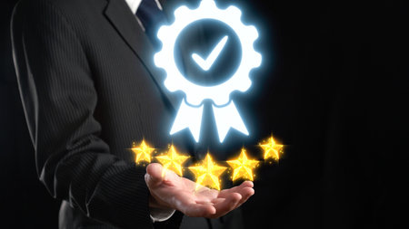 Business person secures product certification, marking a key achievement. Demonstrates commitment to...