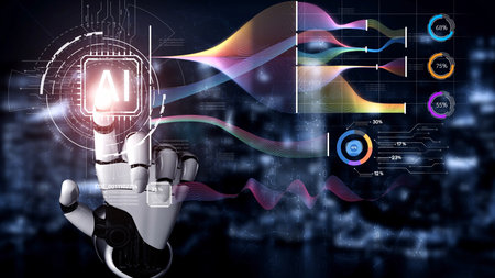 AI Assistant Brain Processor with LLM Technology, Big Data, Machine Learning, Generative AI for Business Support, Future Agentic AI Technology and Artificial Intelligence Prompt Engineering. Muxerの写真素材