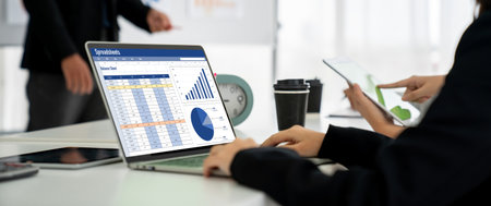 Spreadsheet document information financial startup concept. data and graphs in spreadsheet documents for online analysis project dashboard accounting digital snuglyの写真素材