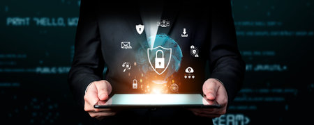 Business person explore the core of cyber security. Delve into cyber protection methods, cyber threats, and bolster cyber security stance. Essential for navigating the cyber security age FaaSの写真素材