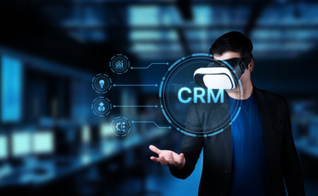Explore the future of customer relationship management with virtual reality technology, transforming business interactions and enhancing engagement in a dynamic workspace.の写真素材