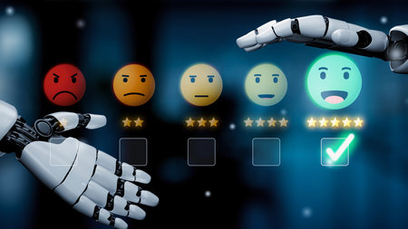 AI analyzes customer reviews with virtual assistant insights, artificial intelligence satisfaction metrics, and AI-powered feedback tools. Kernelの写真素材
