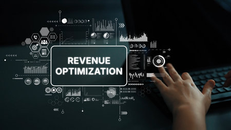 Revenue Optimization Concept with Data Analytics and Graphical Interface on Computer Screen. Asymptotic smart data analytic.の写真素材