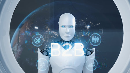 AI-driven B2B strategy revolutionizing business operations through intelligent automation, real-time communication, and market optimization. Digital tools by AI streamline B2B innovation. Kernelの写真素材