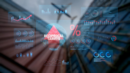 Analysis of Reciprocal Tariffs Impact on Global Trade with Visual Data Representation and Graphs. Consignment.の写真素材