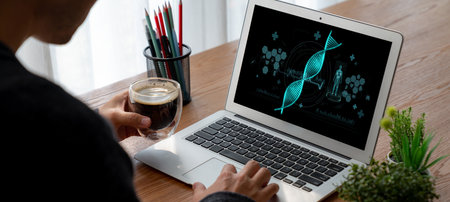 Medical science technology and futuristic healthcare virtual computer software analyze human health and diagnose disease for doctor data and medical research. briskの写真素材