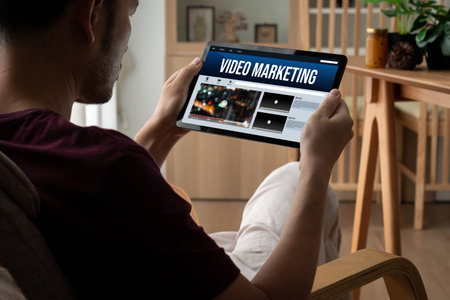 Video Marketing Concept on Laptop Screen. Video Marketing Advertising Business on Social Media and Internet Network Technology Conceptの写真素材