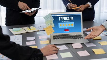 Customer feedback and review analysis by brisk computer software for corporate businessの写真素材