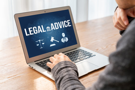 Smart legal advice website for people searching for brisk law knowledge in digital device screen providing law advice and legal informationの写真素材