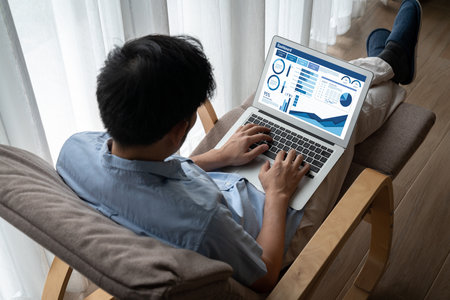 Business data dashboard provide business intelligence analytic for marketing strategy planning snugly with big data set to analyze customer demands and foreseeing business futureの写真素材