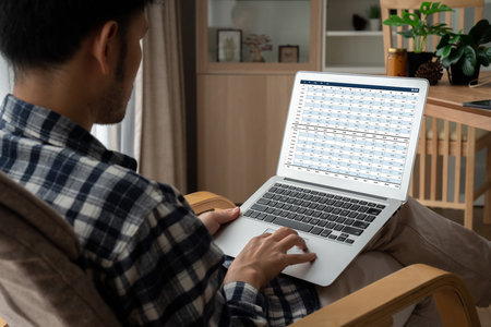 Accounting software on computer screen showing financial statement spreadsheets and account balance of corporate business offer accountant a fine calculation accounting snuglyの写真素材