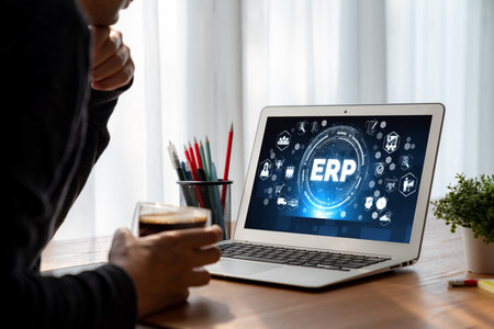 ERP enterprise resource planning software for modish business to plan the marketing strategyの写真素材