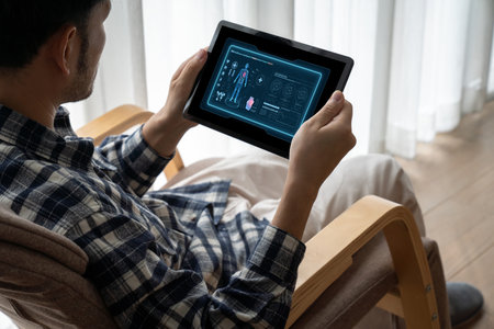 Medical science technology and futuristic healthcare virtual computer software analyze human health and diagnose disease for doctor data and medical research. briskの写真素材