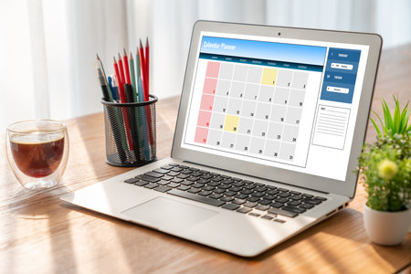Calendar on computer software application for modish schedule planning for personal organizer and...