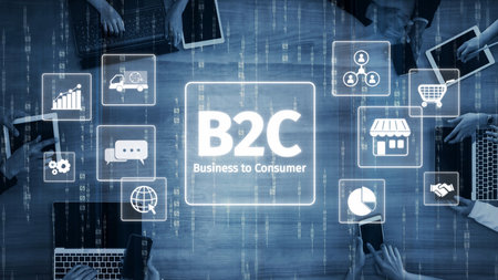 B2C strategy focus on delivery products directly to consumers. Successful B2C model enhance consumer engagement, streamline B2C logistics, and boost consumer satisfaction through digital retail. Muxerの写真素材