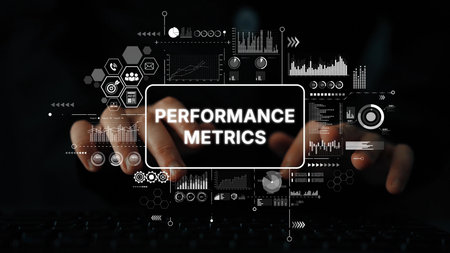 Data Analysis and Visualization Concept with Hands on Keyboard and Performance Metrics Graphics Displayed on Screen. Asymptotic smart data analytic.の写真素材