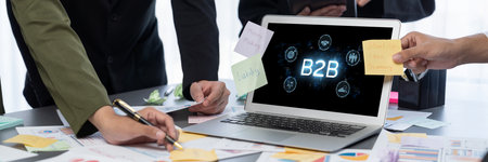 Business person navigates B2B landscape, harness technology to enhance business-to-business connections. Discover reshapes B2B interaction, driving innovation in business-to-businesses strategy. briskの写真素材