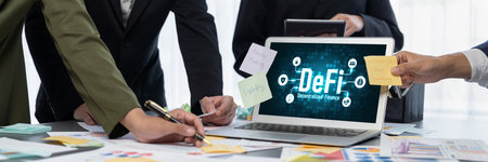 Analyst team use sticky note for creative and analytic brainstorm for business idea with BI data...