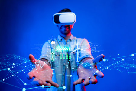 Business person implements green strategies, promoting sustainable growth. Discover how businesses lead with sustainable, green innovations for a healthier planet. EIDEの写真素材