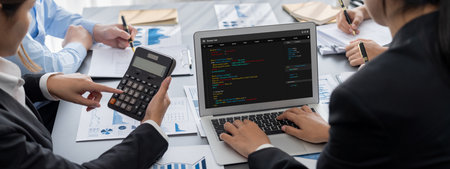 Business intelligence and data analysis concept. Analyst team working on financial data analysis...