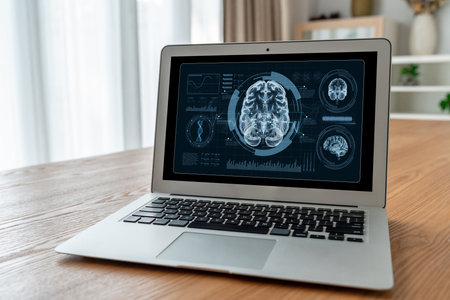 Medical science technology and futuristic healthcare virtual computer software analyze human health...