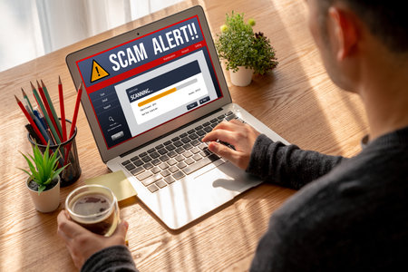 Cyber security software show alert of cyber attack for protection snugly. Danger from virus, phishing and cyber fraud.の写真素材