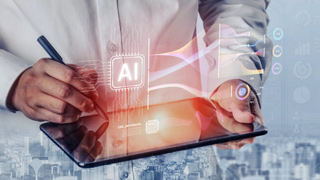 AI Assistant Brain Processor with LLM Technology, Big Data, Machine Learning, Generative AI for Business Support, Future Agentic AI Technology and Artificial Intelligence Prompt Engineering. Muxerの写真素材