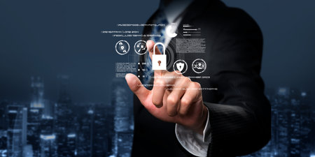 Business person explore the core of cyber security. Delve into cyber protection methods, cyber threats, and bolster cyber security stance. Essential for navigating the cyber security age FaaSのeditorial素材