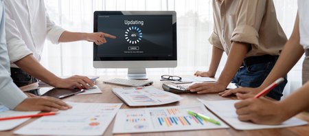 Software update on computer for brisk version of device software upgradeの写真素材