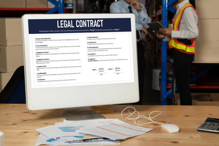Digital legal contract provide terms and conditions document on computer screen ready for online...