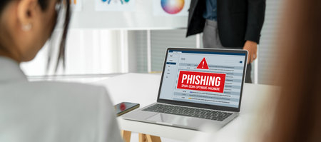 Cyber security software show alert of cyber attack for protection snugly. Danger from virus, phishing and cyber fraud.の写真素材